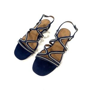 Aerosoles Downtown Navy Blue Suede & Gold chain detail Strappy Sandals Like New
